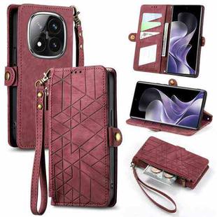 For Xiaomi Redmi Note 14 Pro 5G Geometric Zipper Wallet Side Buckle Leather Phone Case(Red)