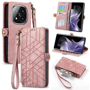 For Xiaomi Redmi Note 14 Pro+ 5G Geometric Zipper Wallet Side Buckle Leather Phone Case(Pink)