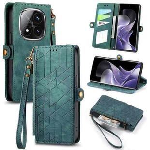 For Xiaomi Redmi Note 14 Pro+ 5G Geometric Zipper Wallet Side Buckle Leather Phone Case(Green)