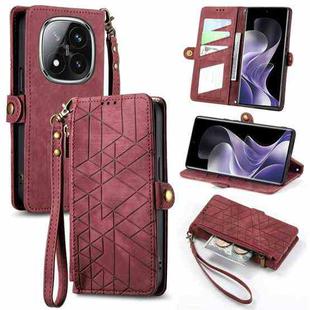 For Xiaomi Redmi Note 14 Pro+ 5G Geometric Zipper Wallet Side Buckle Leather Phone Case(Red)
