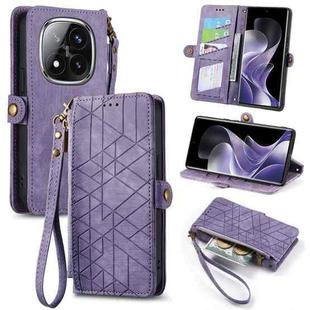 For Xiaomi Redmi Note 14 Pro+ 5G Geometric Zipper Wallet Side Buckle Leather Phone Case(Purple)