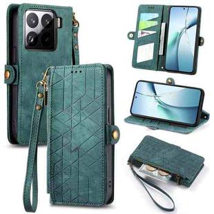 For Xiaomi 15 Geometric Zipper Wallet Side Buckle Leather Phone Case(Green)