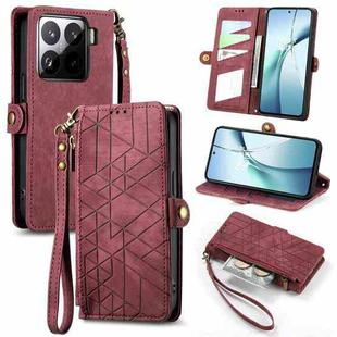 For Xiaomi 15 Geometric Zipper Wallet Side Buckle Leather Phone Case(Red)