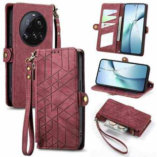 For Xiaomi 15 Ultra Geometric Zipper Wallet Side Buckle Leather Phone Case(Red)