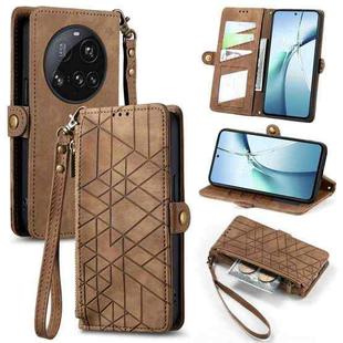For Xiaomi 15 Ultra Geometric Zipper Wallet Side Buckle Leather Phone Case(Brown)