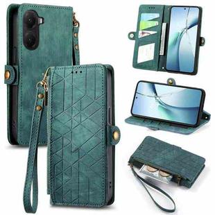 For Xiaomi Poco X7 Pro Geometric Zipper Wallet Side Buckle Leather Phone Case(Green)