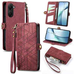 For Xiaomi Poco X7 Pro Geometric Zipper Wallet Side Buckle Leather Phone Case(Red)