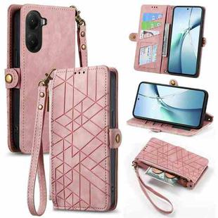 For Redmi Turbo 4 Geometric Zipper Wallet Side Buckle Leather Phone Case(Pink)