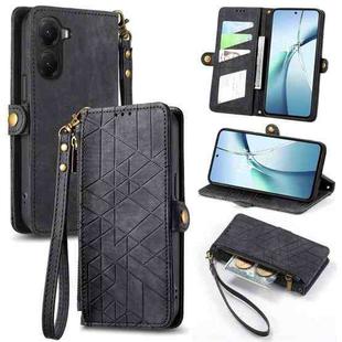For Redmi Turbo 4 Geometric Zipper Wallet Side Buckle Leather Phone Case(Black)
