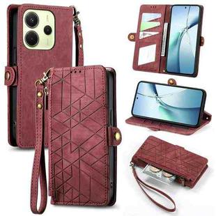 For Redmi Note 14 4G 164.84mm Geometric Zipper Wallet Side Buckle Leather Phone Case(Red)