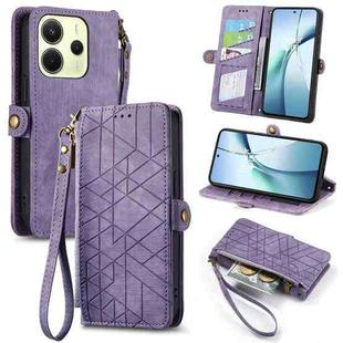 For Redmi Note 14 4G 163.25mm Geometric Zipper Wallet Side Buckle Leather Phone Case(Purple)