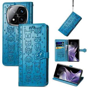 For Xiaomi Redmi Note 14 Pro+ 5G Cat and Dog Embossed Leather Phone Case(Blue)