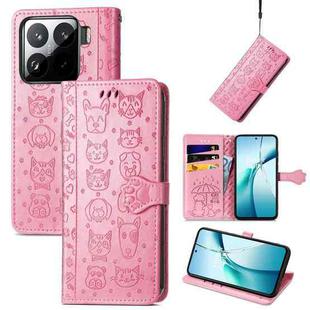 For Xiaomi 15 Cat and Dog Embossed Leather Phone Case(Pink)