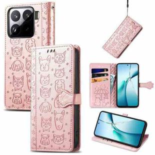 For Xiaomi 15 Cat and Dog Embossed Leather Phone Case(Rose Gold)