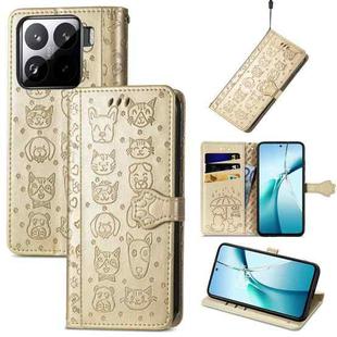 For Xiaomi 15 Cat and Dog Embossed Leather Phone Case(Gold)