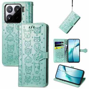 For Xiaomi 15 Cat and Dog Embossed Leather Phone Case(Green)