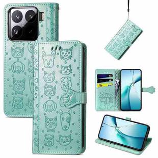 For Xiaomi 15 Pro Cat and Dog Embossed Leather Phone Case(Green)