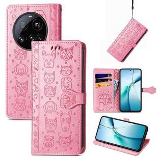 For Xiaomi 15 Ultra Cat and Dog Embossed Leather Phone Case(Pink)