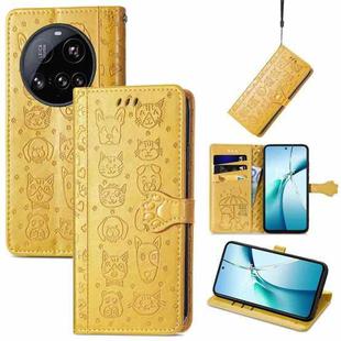 For Xiaomi 15 Ultra Cat and Dog Embossed Leather Phone Case(Yellow)