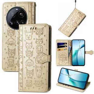 For Xiaomi 15 Ultra Cat and Dog Embossed Leather Phone Case(Gold)