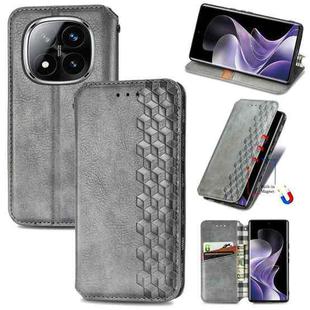 For Xiaomi Redmi Note 14 Pro+ 5G Cubic Grid Pressed Magnetic Leather Phone Case(Gray)