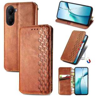 For Xiaomi Poco X7 Pro Cubic Grid Pressed Magnetic Leather Phone Case(Brown)