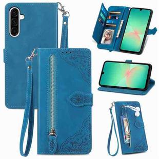 For Samsung Galaxy A26 5G Embossed Flower Zipper Leather Phone Case(Blue)