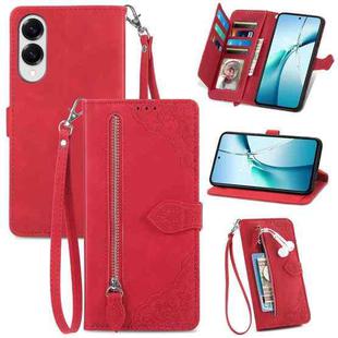 For Samsung Galaxy S25 Edge 5G Embossed Flower Zipper Leather Phone Case(Red)