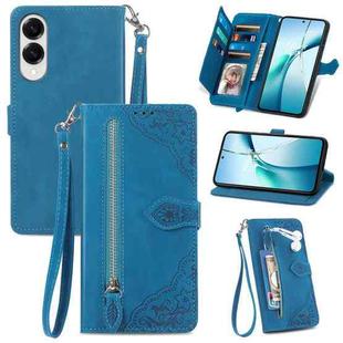 For Samsung Galaxy S25 Edge 5G Embossed Flower Zipper Leather Phone Case(Blue)