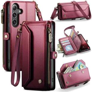 For Samsung Galaxy S25+ 5G CaseMe C36 Card Slots Zipper Wallet RFID Anti-theft Leather Phone Case(Red)