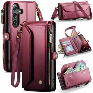 For Samsung Galaxy S25 5G CaseMe C36 Card Slots Zipper Wallet RFID Anti-theft Leather Phone Case(Red)