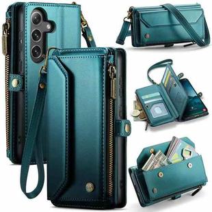 For Samsung Galaxy S25 5G CaseMe C36 Card Slots Zipper Wallet RFID Anti-theft Leather Phone Case(Blue)