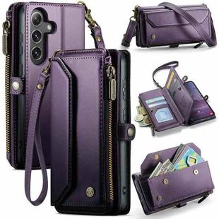 For Samsung Galaxy S25 5G CaseMe C36 Card Slots Zipper Wallet RFID Anti-theft Leather Phone Case(Purple)