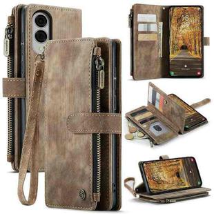 For Samsung Galaxy S25 Edge 5G CaseMe C30 Card Slots Zipper Wallet Leather Phone Case(Brown)