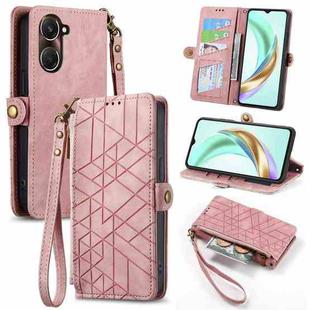 For vivo Y37 Geometric Zipper Wallet Side Buckle Leather Phone Case(Pink)