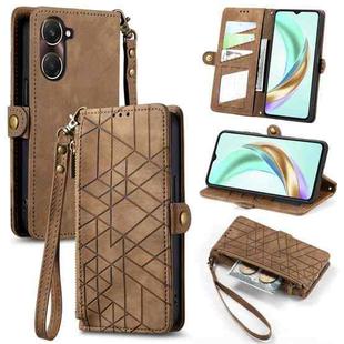 For vivo Y37 Geometric Zipper Wallet Side Buckle Leather Phone Case(Brown)