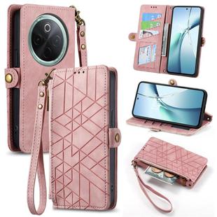 For vivo Y300 Pro Geometric Zipper Wallet Side Buckle Leather Phone Case(Pink)