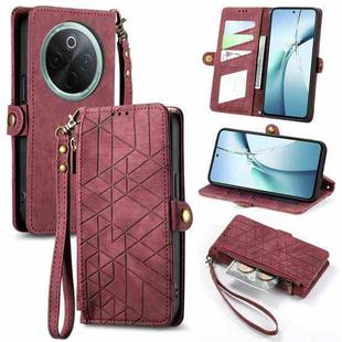 For vivo Y300 Pro Geometric Zipper Wallet Side Buckle Leather Phone Case(Red)