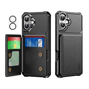 For iPhone 16 Plus ENKAY Hat-Prince Card Slot Wallet TPU Back Leather Phone Case with Lens Film(Black)