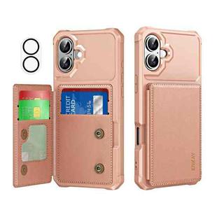 For iPhone 16 Plus ENKAY Hat-Prince Card Slot Wallet TPU Back Leather Phone Case with Lens Film(Rose Gold)