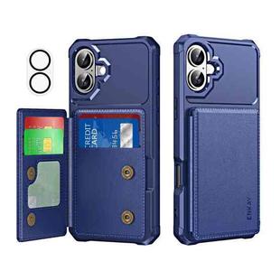 For iPhone 16 Plus ENKAY Hat-Prince Card Slot Wallet TPU Back Leather Phone Case with Lens Film(Dark Blue)