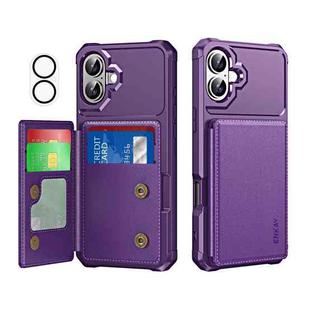 For iPhone 16 Plus ENKAY Hat-Prince Card Slot Wallet TPU Back Leather Phone Case with Lens Film(Purple)