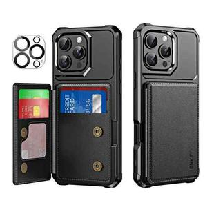 For iPhone 15 Pro Max ENKAY Hat-Prince Card Slot Wallet TPU Back Leather Phone Case with Lens Film(Black)