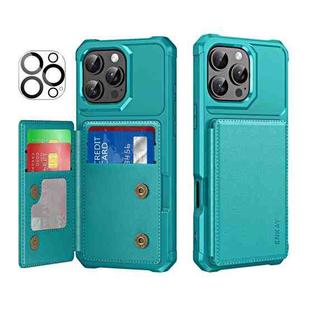 For iPhone 15 Pro Max ENKAY Hat-Prince Card Slot Wallet TPU Back Leather Phone Case with Lens Film(Cyan)