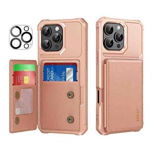 For iPhone 15 Pro ENKAY Hat-Prince Card Slot Wallet TPU Back Leather Phone Case with Lens Film(Rose Gold)