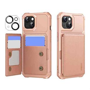 For iPhone 15 Plus ENKAY Hat-Prince Card Slot Wallet TPU Back Leather Phone Case with Lens Film(Rose Gold)