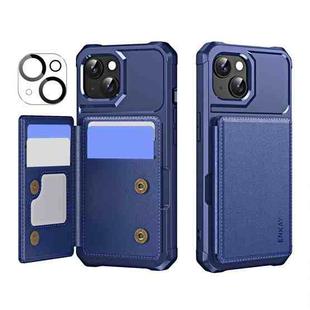 For iPhone 15 ENKAY Hat-Prince Card Slot Wallet TPU Back Leather Phone Case with Lens Film(Dark Blue)