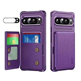 For Google Pixel 9 Pro XL ENKAY Hat-Prince Card Slot Wallet TPU Back Leather Phone Case with Lens Film(Purple)