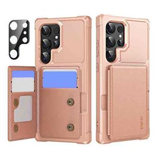 For Samsung Galaxy S24 Ultra 5G ENKAY Hat-Prince Card Slot Wallet TPU Back Leather Phone Case with Lens Film(Rose Gold)