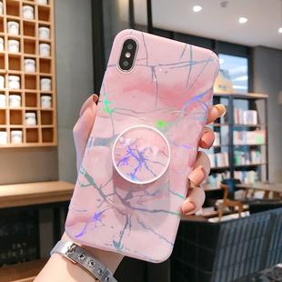 For iPhone X / XS Laser Marble Anti-drop TPU  Protection Back Cover with Folding Holder(Pink)